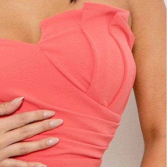 Coral pleated tube top dress - Picture 11 of 11